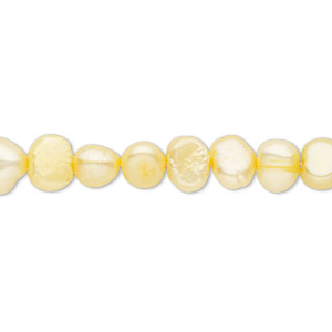 Pearl, cultured freshwater (dyed), jonquil, 5-6mm flat-sided potato, D grade, Mohs hardness 2-1/2 to 4. Sold per 16-inch strand.