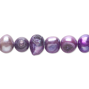 Pearl, cultured freshwater (dyed), plum, 7-8mm flat-sided potato, D grade, Mohs hardness 2-1/2 to 4. Sold per 16-inch strand.