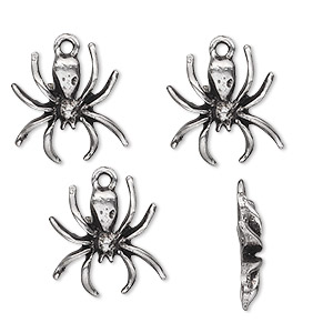 Charm, antiqued pewter (tin-based alloy), 16x15mm spider. Sold per pkg of 4.