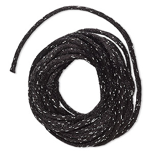 Cord, Satinique&#153;, satin, black and metallic silver, 2mm. Sold per pkg of 9-1/2 feet.