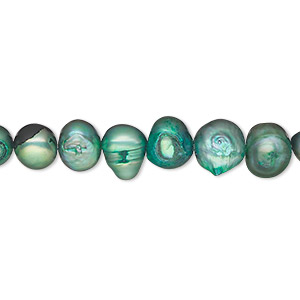 Pearl, cultured freshwater (dyed), forest green, 6-7mm flat-sided potato, D grade, Mohs hardness 2-1/2 to 4. Sold per 15-inch strand.
