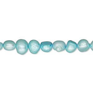 Pearl, cultured freshwater (dyed), teal blue, 5-7mm flat-sided potato, D grade, Mohs hardness 2-1/2 to 4. Sold per 16-inch strand.