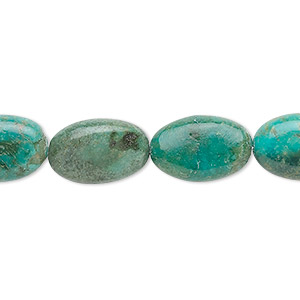 Bead, turquoise (dyed / stabilized), 15x10mm flat oval, C grade, Mohs hardness 5 to 6. Sold per 15-1/2&quot; to 16&quot; strand.