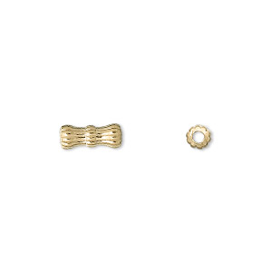Bead, gold-plated brass, 10x4mm corrugated tube. Sold per pkg of 100.
