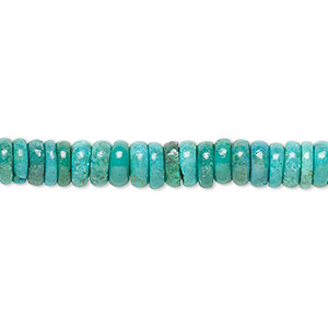 Bead, turquoise (dyed / stabilized), 6x1mm-6x3mm hand-cut rondelle, B grade, Mohs hardness 5 to 6. Sold per 15-1/2&quot; to 16&quot; strand.