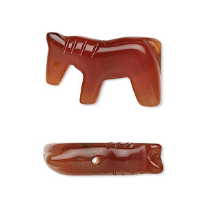 Bead, carnelian (dyed / heated), 25x15mm hand-cut horse, B grade, Mohs hardness 6-1/2 to 7. Sold per pkg 2.