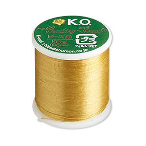Thread, K.O., waxed nylon, gold, 0.15mm diameter, 4-pound test. Sold per 55-yard spool.