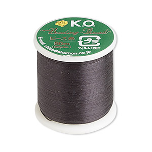 Thread, K.O., waxed nylon, black, 0.15mm diameter, 4-pound test. Sold per 55-yard spool.
