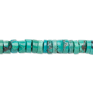 Bead, turquoise (dyed / stabilized), 6x3mm heishi, B grade, Mohs hardness 5 to 6. Sold per 15-1/2&quot; to 16&quot; strand.