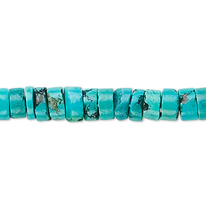Bead, turquoise (dyed / stabilized), 7x3mm-8x5mm heishi, B grade, Mohs hardness 5 to 6. Sold per 15-1/2&quot; to 16&quot; strand.