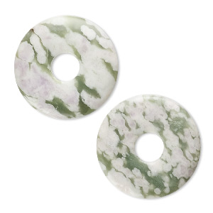 Focal, peace &quot;jade&quot; (serpentine / white quartz) (natural), 30mm round donut, B grade, Mohs hardness 6 to 6-1/2. Sold per pkg of 2.