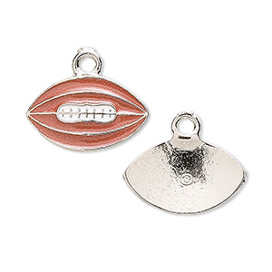 Charm, antiqued pewter (tin-based alloy) and enamel, 20x12mm football. Sold per pkg of 2.