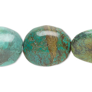 Bead, magnesite (dyed / stabilized), blue-green, large to extra-large nugget, Mohs hardness 3-1/2 to 4. Sold per 15-inch strand.