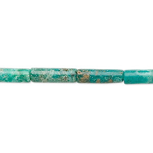 Bead, turquoise (dyed / stabilized), blue-green to brown, 13x4mm cylinder, C grade, Mohs hardness 5 to 6. Sold per 15-1/2&quot; to 16&quot; strand.