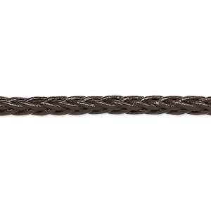 Cord, leather (dyed), brown, 4mm braided square. Sold per pkg of 1 yard ...