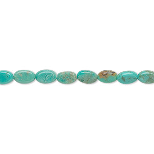 Bead, turquoise (dyed / stabilized), 6x4mm flat oval, C grade, Mohs hardness 5 to 6. Sold per 15-1/2&quot; to 16&quot; strand.