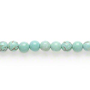 Bead, magnesite (dyed / stabilized), green, 4-6mm round, C grade, Mohs hardness 3-1/2 to 4. Sold per 15-inch strand.