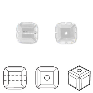 Bead, Crystal Passions&reg;, crystal clear, 10mm faceted cube (5601). Sold per pkg of 2.