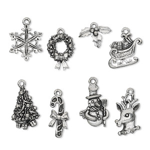 Charm, antiqued pewter (tin-based alloy), 12.5x9mm-22.5x17.5mm Christmas theme. Sold per 8-piece set.