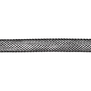 Cord, nylon, black, 6mm mesh tube, fits up to 6mm bead. Sold per pkg of 6 feet.