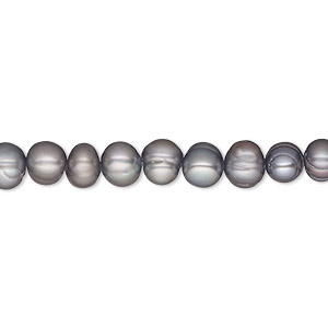 Pearl, cultured freshwater (dyed), silver peacock, 6-7mm flat-sided potato, C- grade, Mohs hardness 2-1/2 to 4. Sold per 15-inch strand.