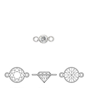 Link, sterling silver and cubic zirconia, clear, 4.5mm round with 4mm faceted round. Sold individually.