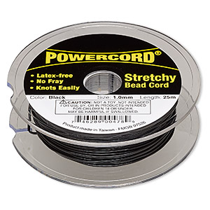 Cord, Powercord&reg;, elastic, black, 1mm, 14-pound test. Sold per 25-meter spool.