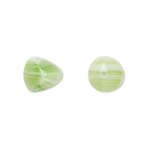 Bead, Czech pressed glass, opaque green/white, 12x11mm trigon. Sold per 15&quot; to 16&quot; strand.