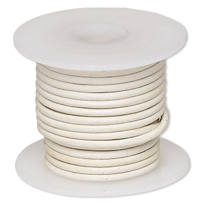 Cord, leather (dyed), white, 1.4-1.6mm round. Sold per 5-yard spool.