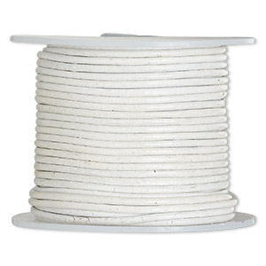 Cord, leather (dyed), white, 1.4-1.6mm round. Sold per 25-yard spool.