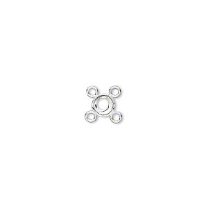 Link, fine silver, 5mm round with open back and 4mm round setting, 4 loops. Sold per pkg of 4.