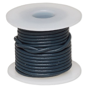 Cord, leather (dyed), dark blue, 1.4-1.6mm round. Sold per 5-yard spool.