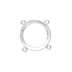 Link, fine silver, 19mm round with open back and 18mm round setting, 4 loops. Sold individually.