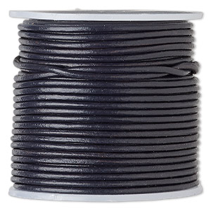 Cord, leather (dyed), navy blue, 1.4-1.6mm round. Sold per 25-yard ...