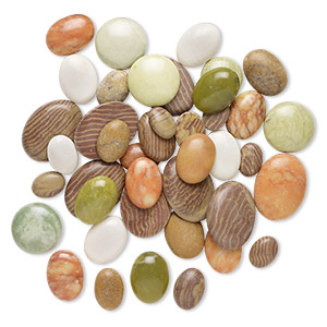 Cabochon mix, multi-gemstone (natural), 15mm-40x30mm non-calibrated round and oval, C- grade. Sold per 1-pound pkg, approximately 45-65 cabochons.
