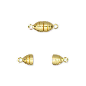 Clasp, magnetic, gold-finished brass, 10x5mm oval. Sold per pkg of 10.