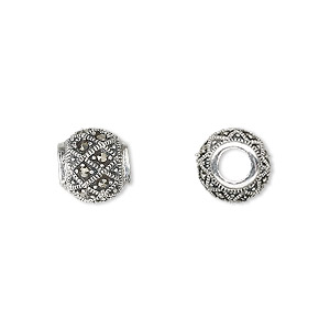 Bead, Dione&reg;, sterling silver and marcasite, 10mm round. Sold individually.