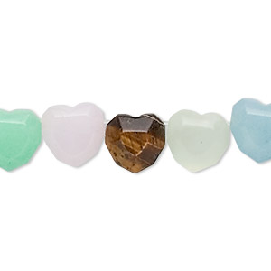 Bead, multi-gemstone (natural / dyed / manmade) and glass, 10x10mm top-drilled faceted heart, top-drilled, B grade. Sold per 15&quot; to 16&quot; strand.