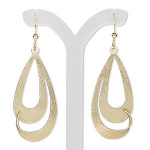 Earring, gold-finished steel and brass, 2-1/4 inches with fancy teardrop  and cutout design with fishhook ear wire. Sold per pair. - Fire Mountain  Gems and Beads