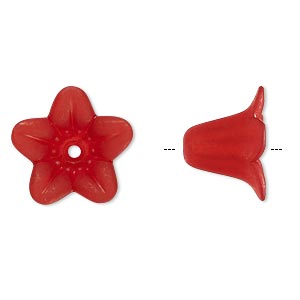 Component, acrylic, translucent frosted red, 17x12mm flower. Sold per pkg of 100.