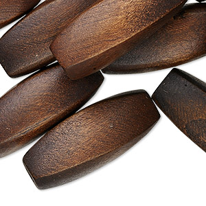 Bead, wood (dyed), dark brown, 30x12mm hand-cut twisted oval. Sold per pkg of 25.