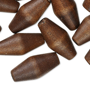 Bead, wood (dyed), dark brown, 24x12mm hand-cut bicone. Sold per pkg of 25.