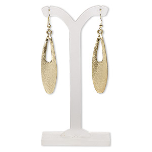 Earring, gold-finished brass and pewter (zinc-based alloy), 61mm with  scratched oval go-go and fishhook ear wire. Sold per pair. - Fire Mountain  Gems and Beads