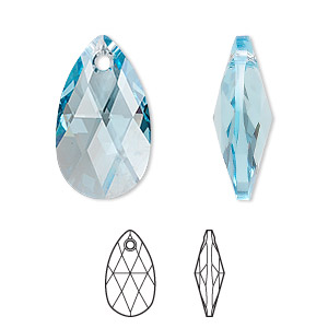Drop, Crystal Passions&reg;, aquamarine, 22x13mm faceted pear pendant (6106). Sold individually.