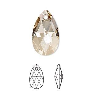Drop, Crystal Passions&reg;, crystal golden shadow, 22x13mm faceted pear pendant (6106). Sold individually.