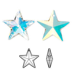 Drop, Crystal Passions&reg;, crystal AB, 20x19mm faceted star pendant (6714). Sold individually.