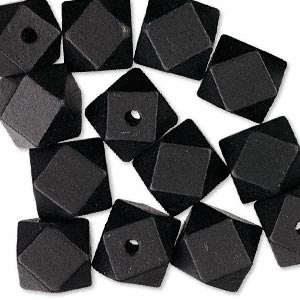 Bead, wood (dyed), black, 20x20mm hand-cut faceted cube. Sold per pkg of 25.