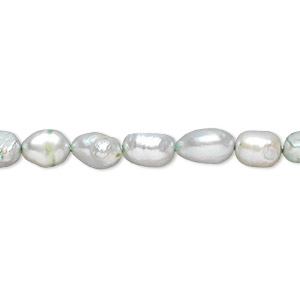 Pearl, cultured freshwater (dyed), tea green, 6-7mm flat-sided rice, C- grade, Mohs hardness 2-1/2 to 4. Sold per 15-inch strand.