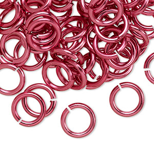 Jump ring, anodized and dyed aluminum, dark pink, 10mm round, 6.8mm inside diameter, 14 gauge. Sold per pkg of 100.