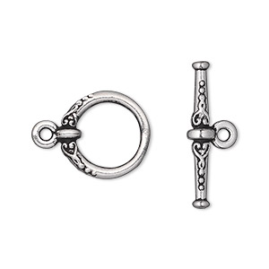 Clasp, TierraCast&reg;, toggle, antique silver-plated pewter (tin-based alloy), 16mm fancy round. Sold individually.